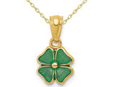 Green Enamel 4-Leaf Clover Pendant Necklace in 14K Yellow Gold with Chain